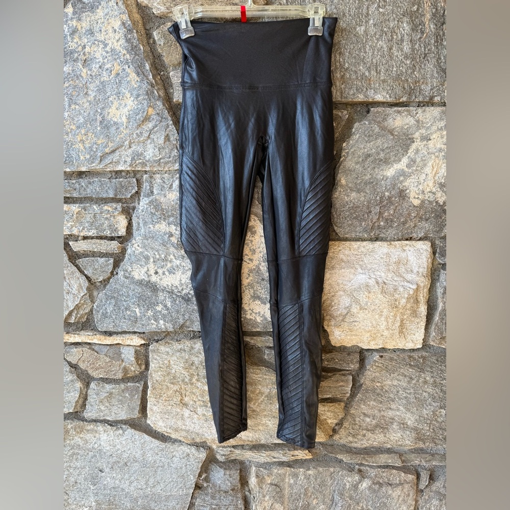 SPANX Shiny Black moto Leggings